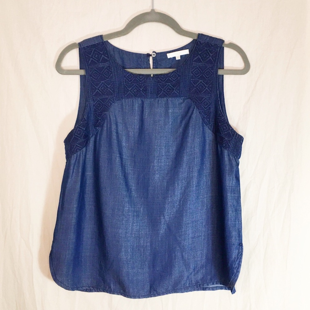 LaJu Embroidered Blue Tencel Tank Top Size S
